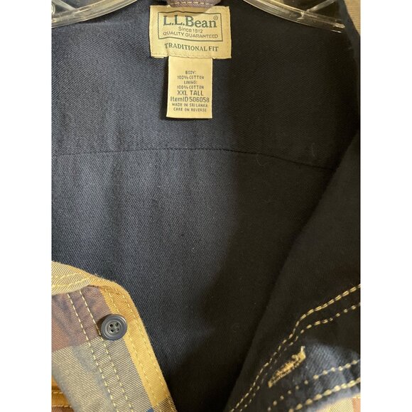 L.L. Bean Flannel Lined Shirt Shacket  Brown Blue Plaid Men's XXL Tall Heavy - Picture 6 of 8